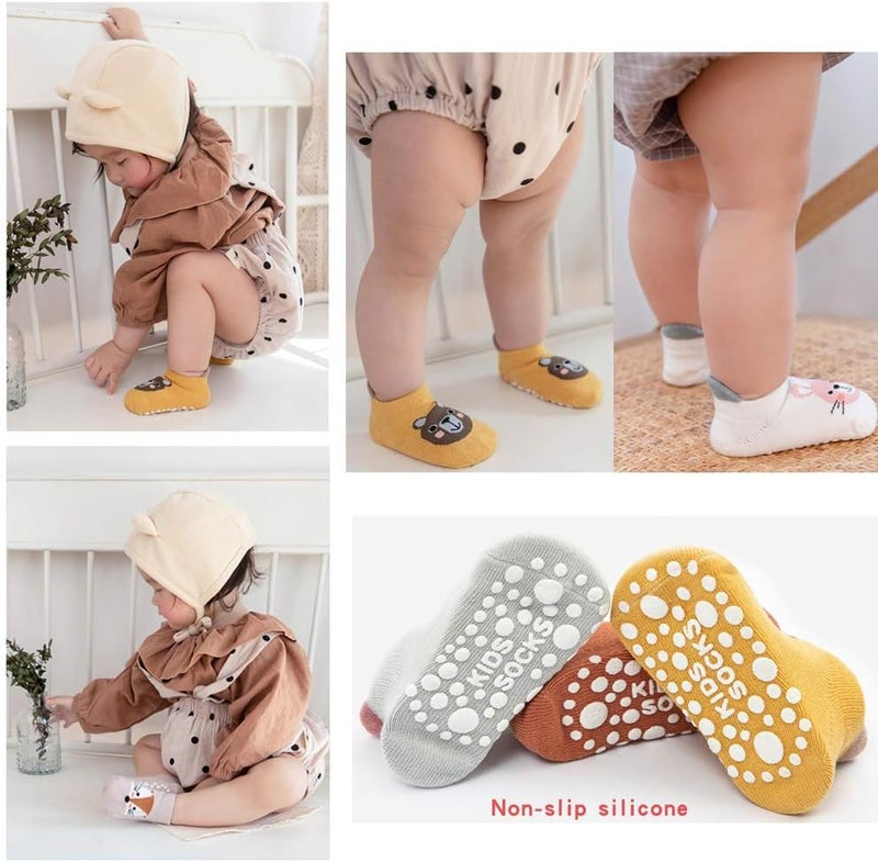 كيلا جوارب أطفال من كيسجيست، 6 أزواج، قطنية مانعة للانزلاق، بتصميم حيوانات، مناسبة للأطفال حديثي الولادة من الجنسين. - Image 3